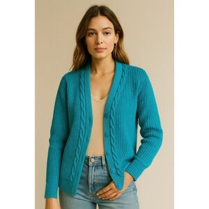 Pendleton Women's Cable Knit Cardigan Button Front Turquoise‎ Sweater Size L